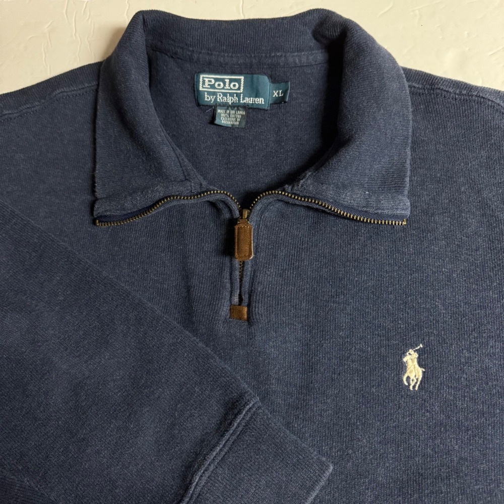 Polo Ralph Lauren Mens XL Blue 1/4 Zip Pullover Long Sleeve Sweater Casual